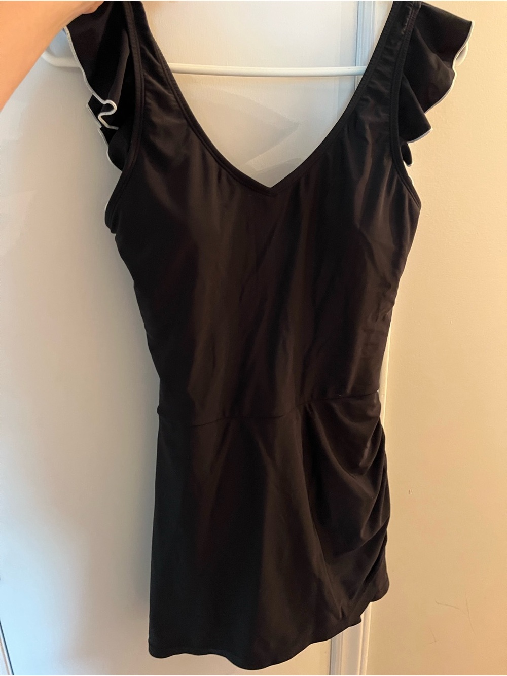 Viottiset Black Ruffle Sleeve Women’s Bathing Suit/Swim Dress